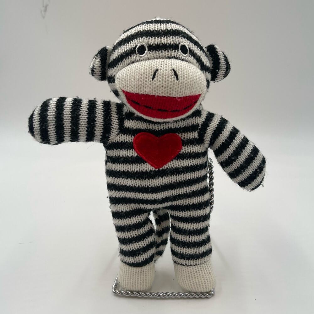 Dan Dee 8" Striped Black White Sock Monkey Plush Red Heart Collectors Choice